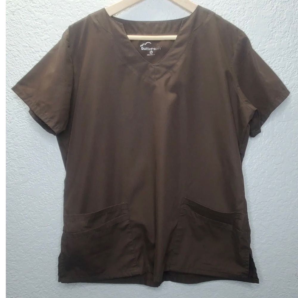 Butter Soft Scrub Top, Medium, Color is Brown